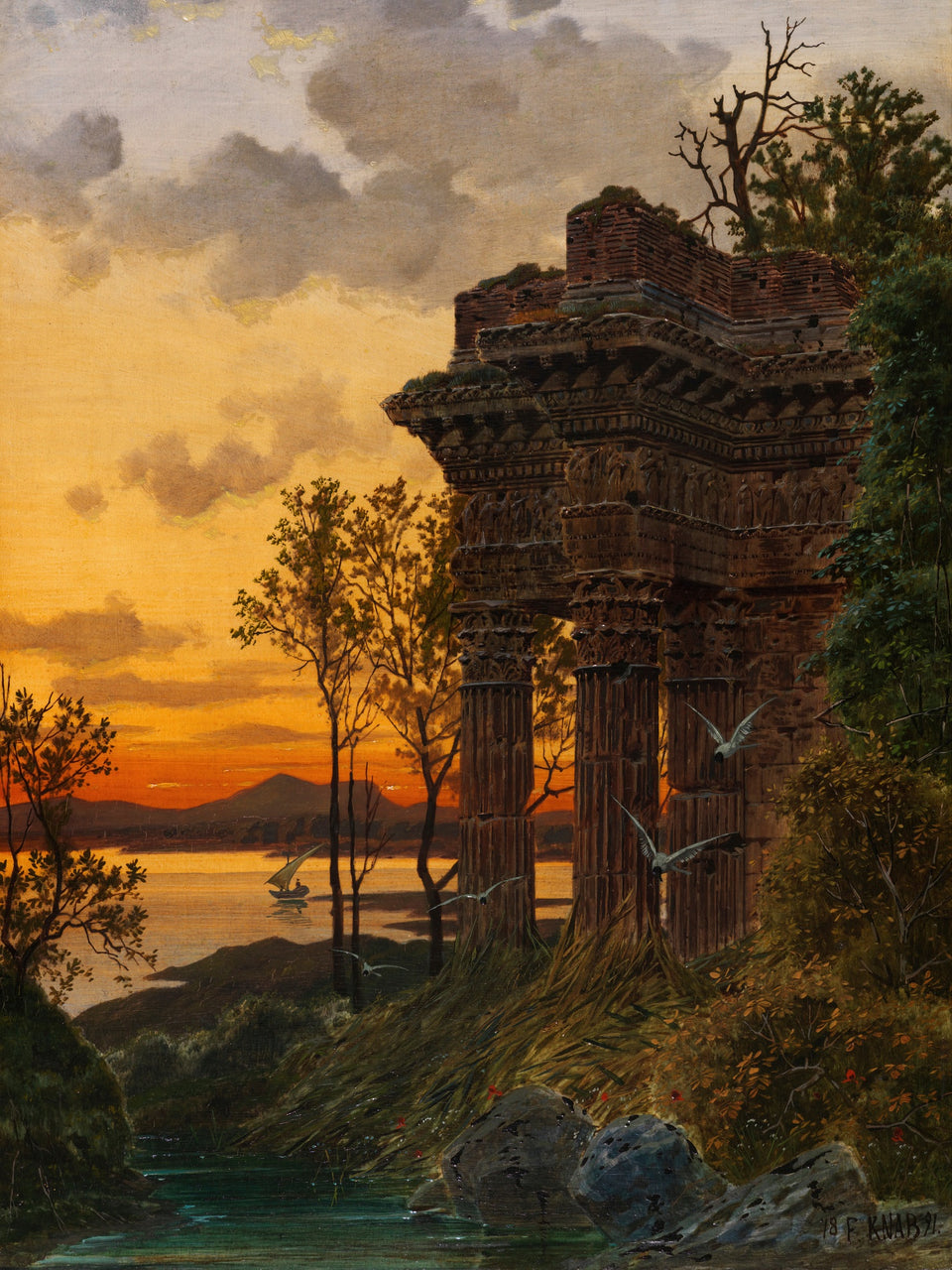 Evening Landscape with Ruins by Ferdinand Knab