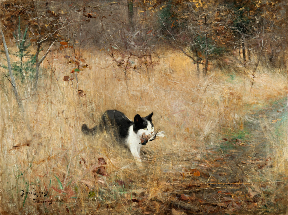 Cat Hunting Birds by Bruno Liljefors