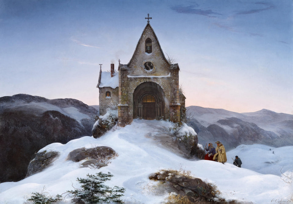 Chapel on a Mountain in Winter by Ernst Ferdinand Oehme