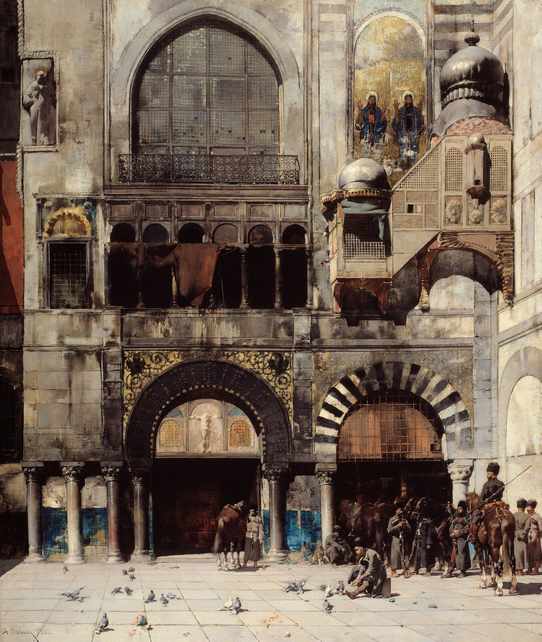 Circassian Cavalry Awaiting Their Commanding Officer at the Door of a Byzantine Monument by Alberto Pasini, the whole painting