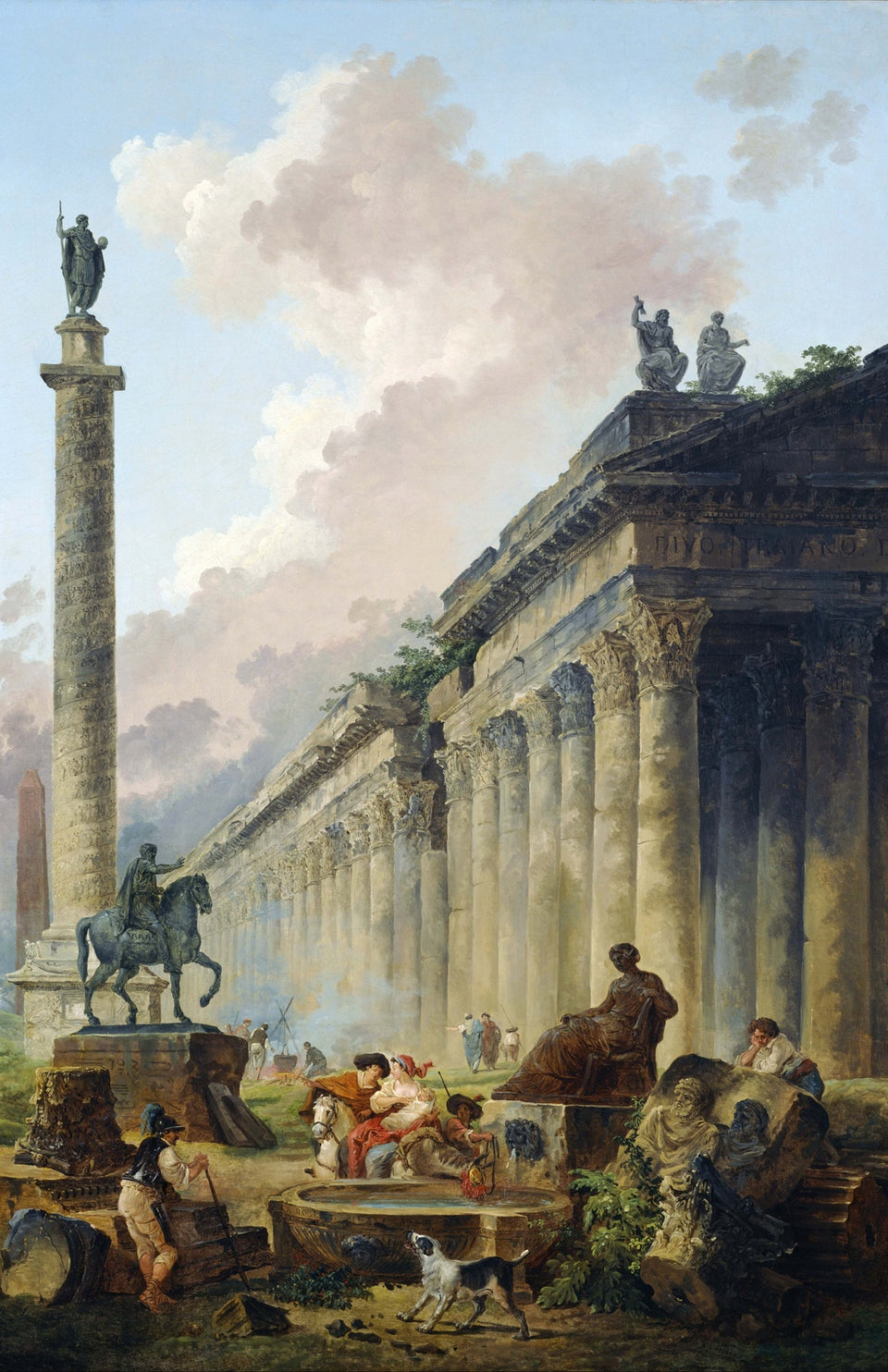 Imaginary View of Rome with Equestrian Statue of Marcus Aurelius, the Column of Trajan and a Temple by Hubert Robert