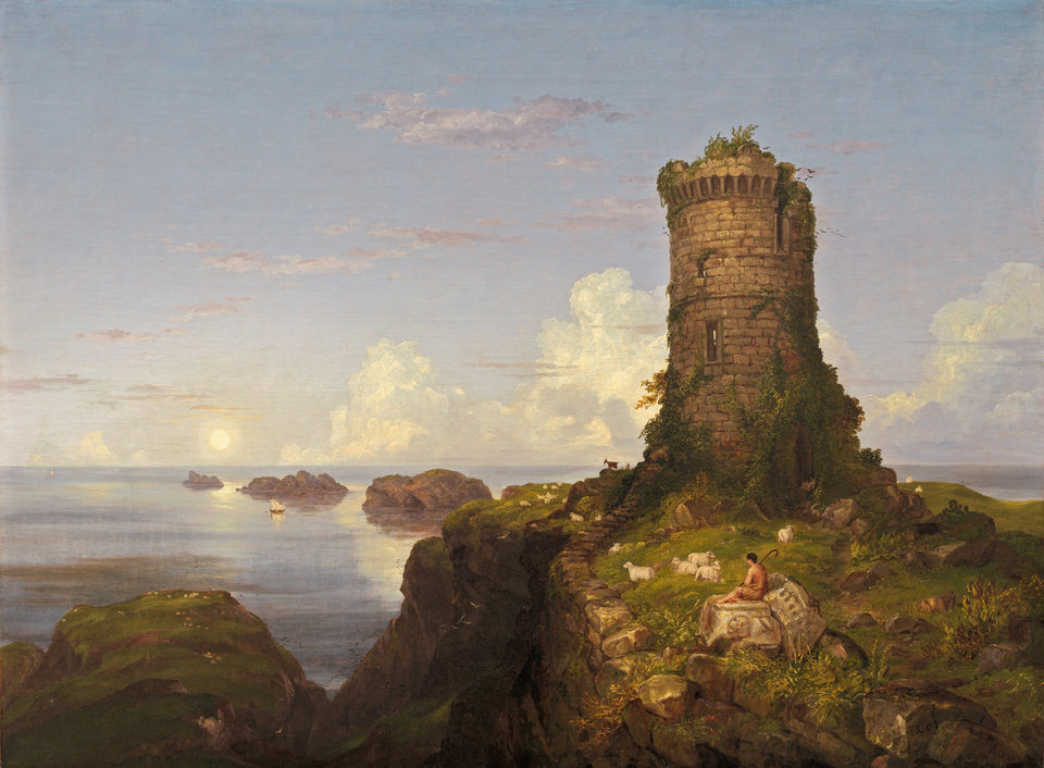 Italian Coast Scene with Ruined Tower by Thomas Cole