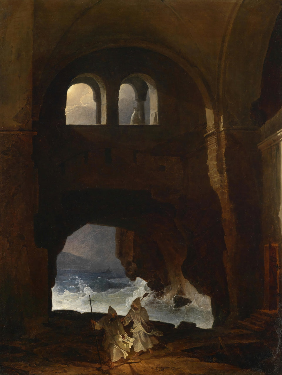 Monks in a Monastery Courtyard by Franz Ludwig Catel