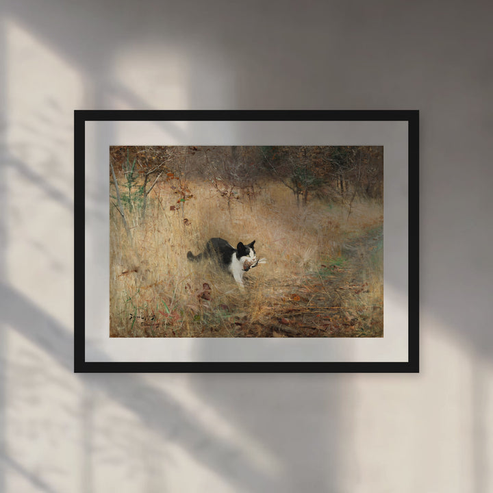 Format_Matted Fine Art Print | Cat Hunting Birds by Bruno Liljefors - Black Classic frame with Snow white mat, room