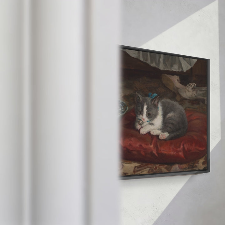 Format_Framed Canvas | The Cat on the Pillow by Adolf von Becker — framed canvas video mockup
