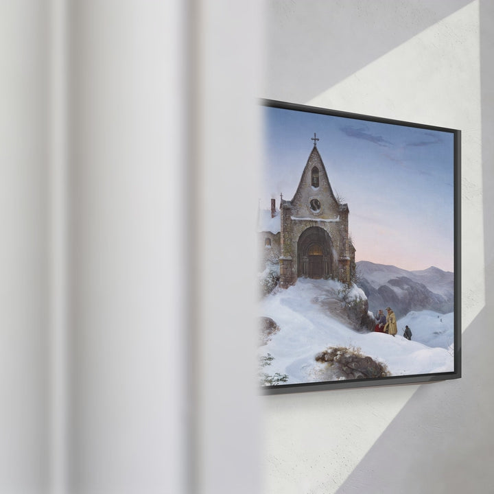 Format_Framed Canvas | Chapel on a Mountain in Winter by Ernst Ferdinand Oehme — framed canvas video mockup