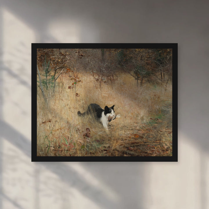 Format_Framed Art Print | Cat Hunting Birds by Bruno Liljefors — Black Classic frame, room motion