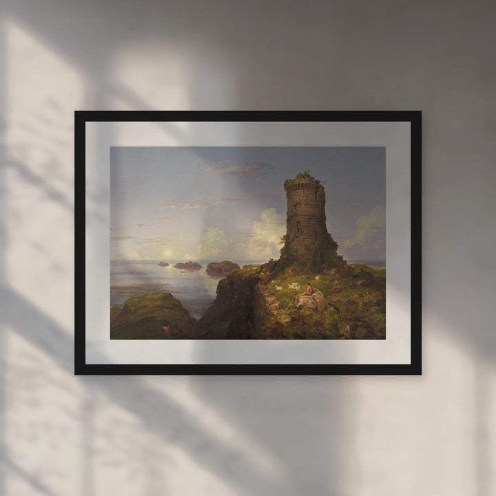 Format_Matted Fine Art Print | Italian Coast Scene with Ruined Tower by Thomas Cole - Black Classic frame with Snow white mat, room