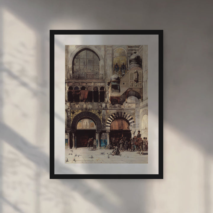 Format_Matted Fine Art Print | Circassian Cavalry Awaiting Their Commanding Officer at the Door of a Byzantine Monument by Alberto Pasini - Black Classic frame with Snow white mat, room