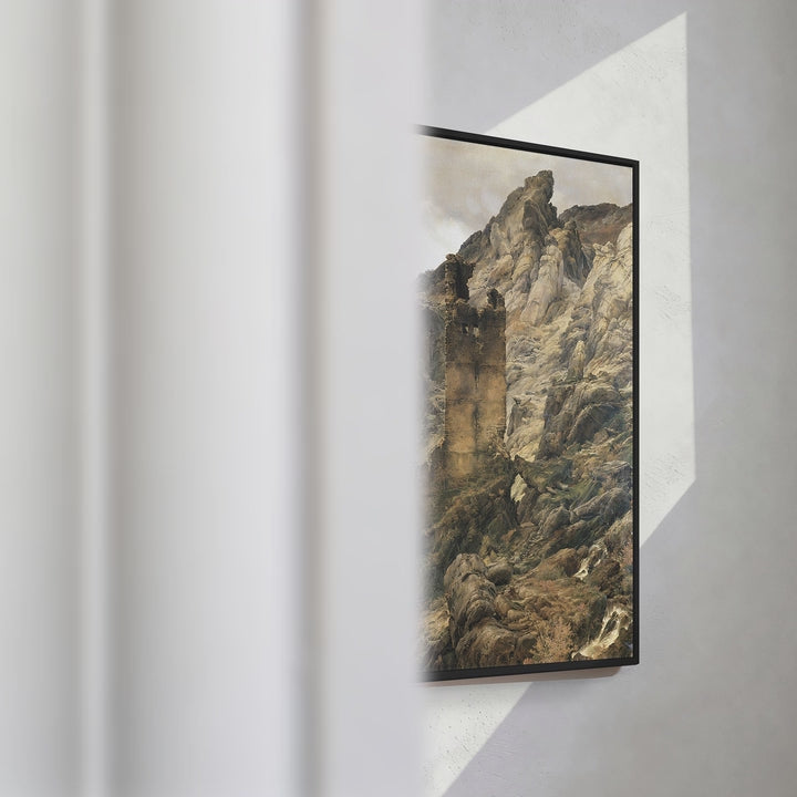 Format_Framed Canvas | Rocky Landscape, Gorge with Ruins by Karl Friedrich Lessing — framed canvas video mockup