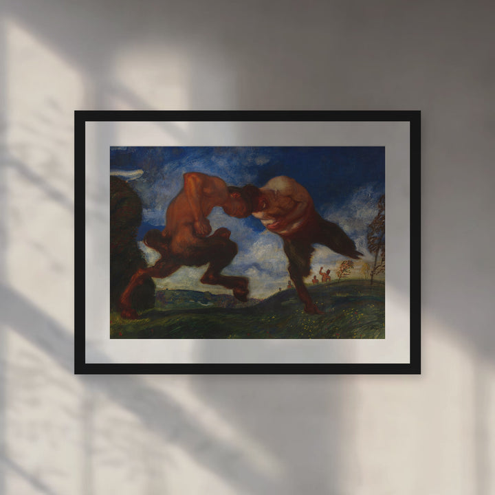 Format_Matted Fine Art Print | Fighting Fauns by Franz von Stuck - Black Classic frame with Snow white mat, room