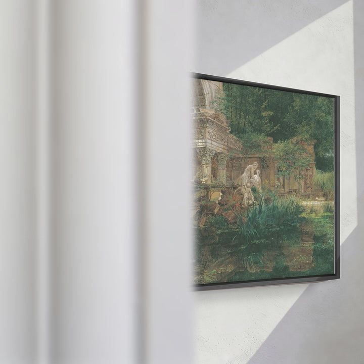 Format_Framed Canvas | The Roman Ruins in the Gardens of Schönbrunn Palace by Ferdinand Georg Waldmüller — framed canvas video mockup