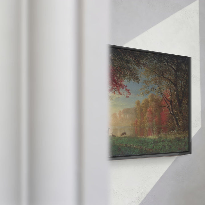 Format_Framed Canvas | Indian Sunset, Deer by a Lake by Albert Bierstadt — framed canvas video mockup