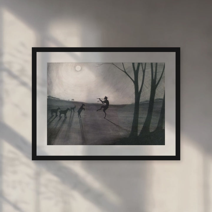 Format_Matted Fine Art Print | Faun by Moonlight by Léon Spilliaert - Black Classic frame with Snow white mat, room