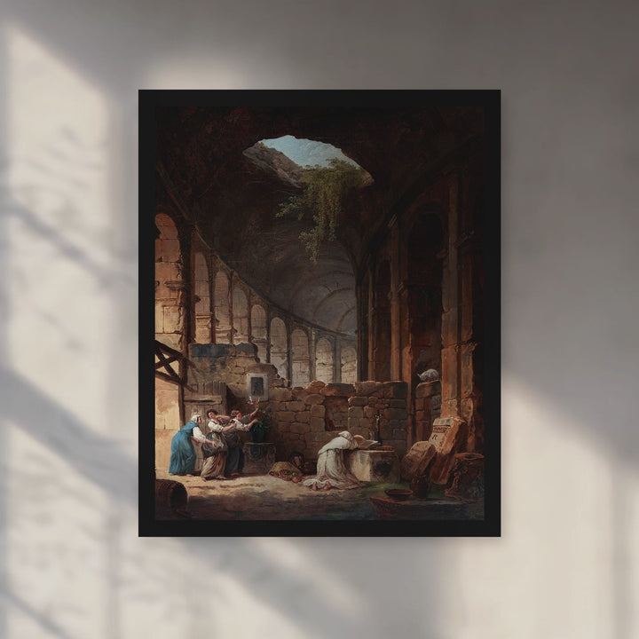 Format_Framed Art Print | Hermit in the Colosseum by Hubert Robert — Black Classic frame, room motion