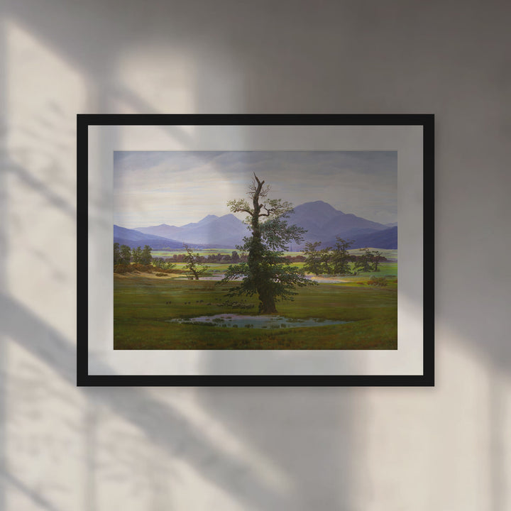 Format_Matted Fine Art Print | The Lonely Tree by Caspar David Friedrich - Black Classic frame with Snow white mat, room