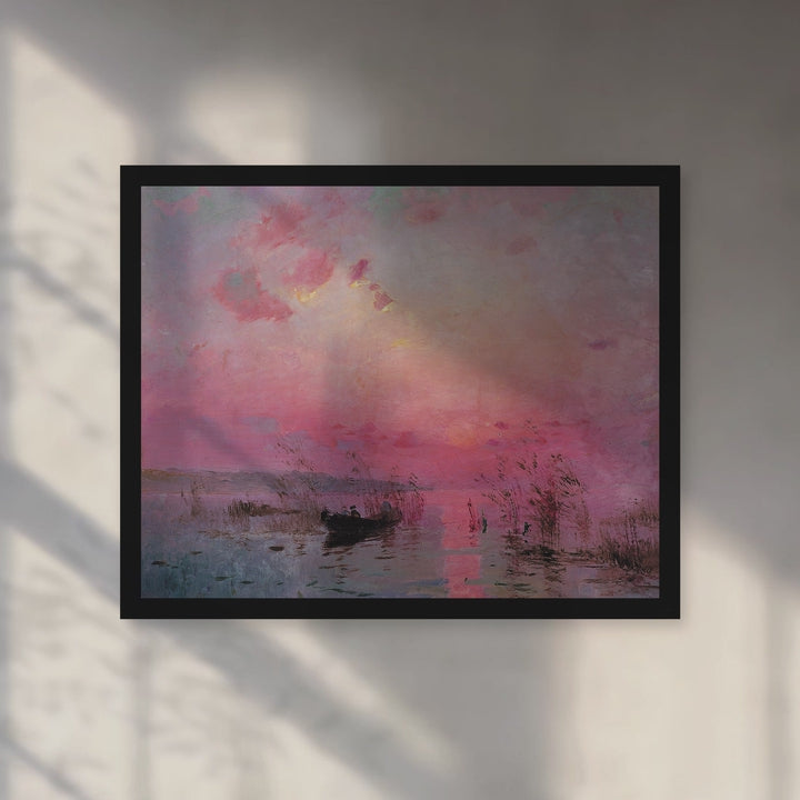 Format_Framed Art Print | Sunset over the Lake by Serhii Vasylkivskyi — Black Classic frame, room motion