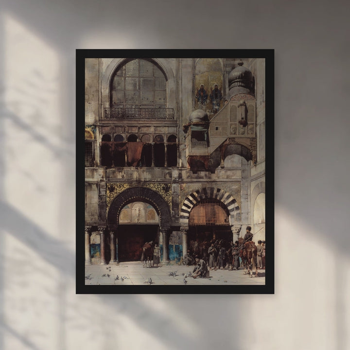 Format_Framed Art Print | Circassian Cavalry Awaiting Their Commanding Officer at the Door of a Byzantine Monument by Alberto Pasini — Black Classic frame, room motion