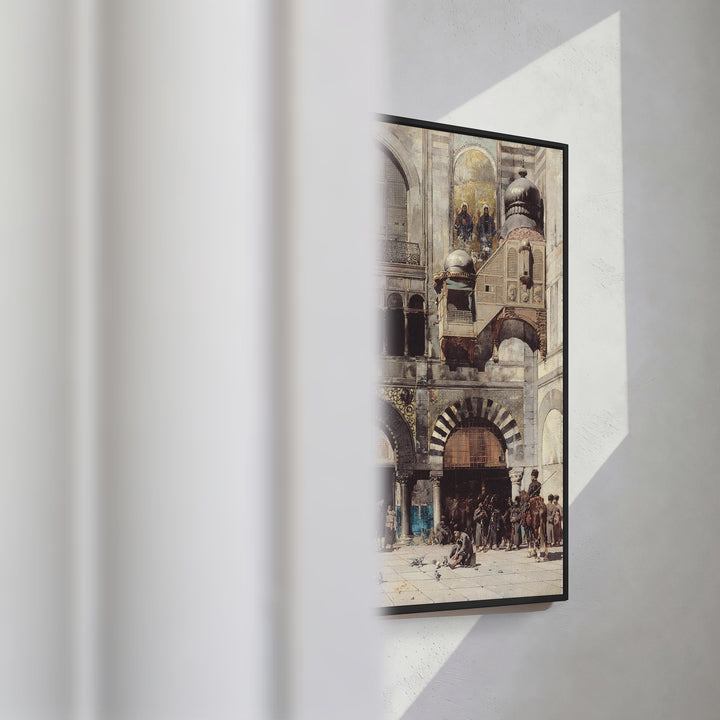 Format_Framed Canvas | Circassian Cavalry Awaiting Their Commanding Officer at the Door of a Byzantine Monument by Alberto Pasini — framed canvas video mockup