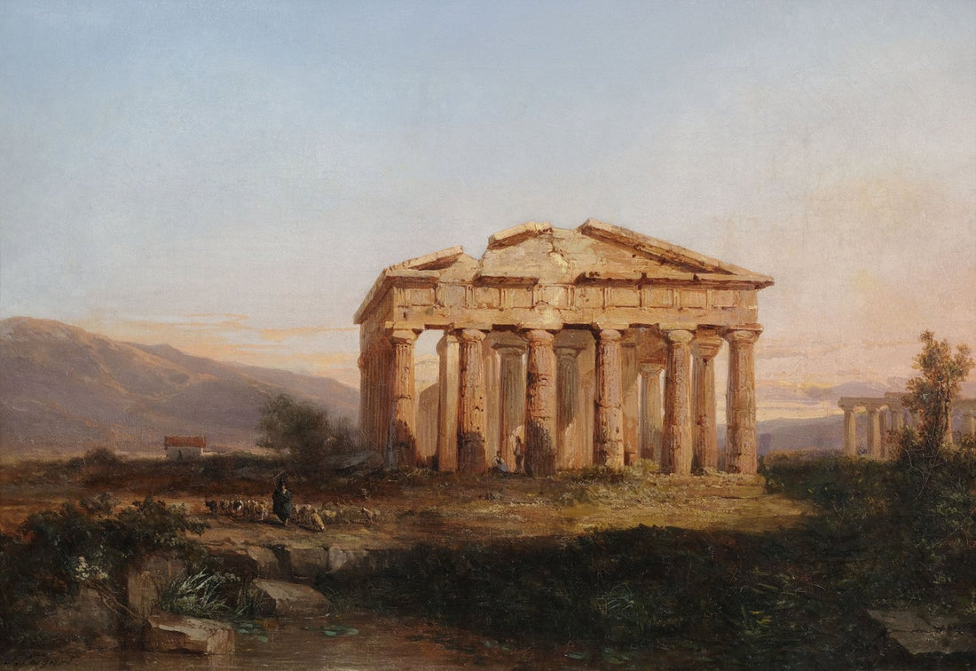 The Temples of Paestum by Jules Coignet, the whole painting