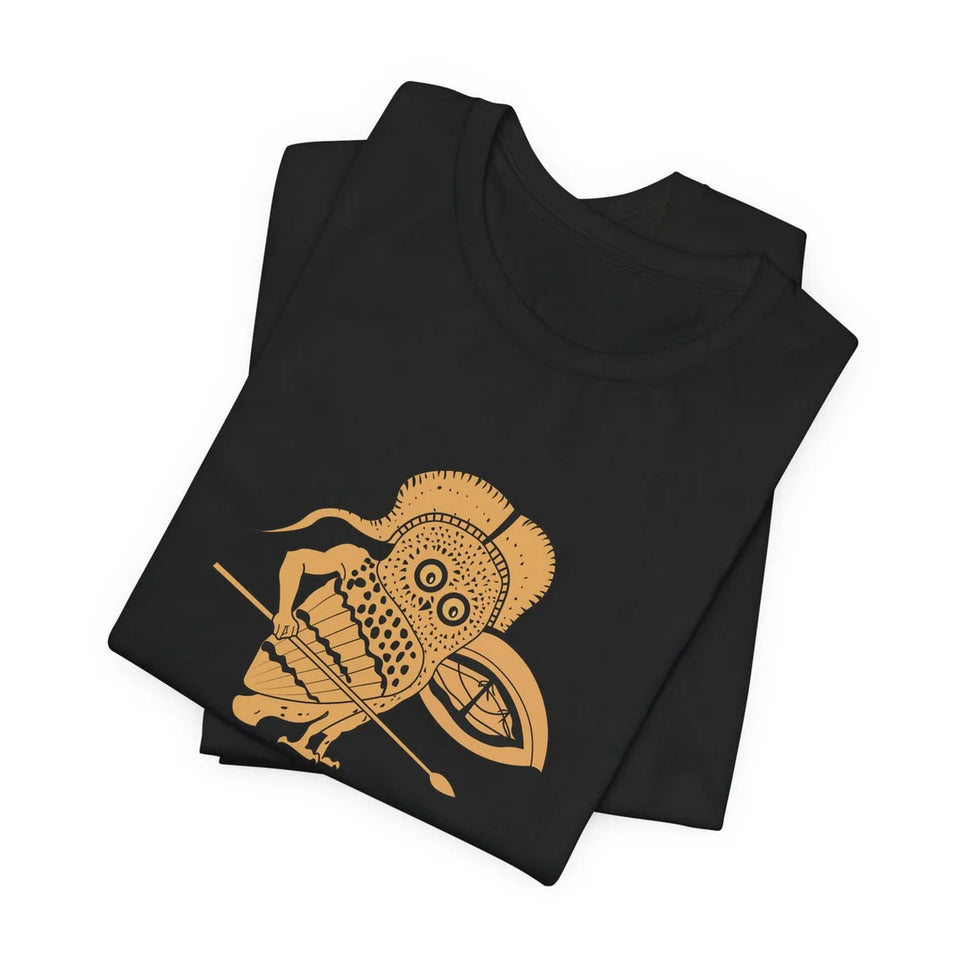 Little Owl as a Hoplite Warrior T-shirt, folded